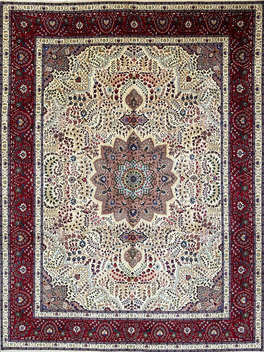 Hand-Knotted 10x13 Old Persian Tabriz Rug | Unique Design
