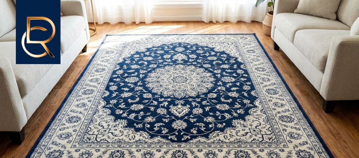 4x6 Traditional Navy Blue and Cream Area Rugs | RenCollection - RenCollection