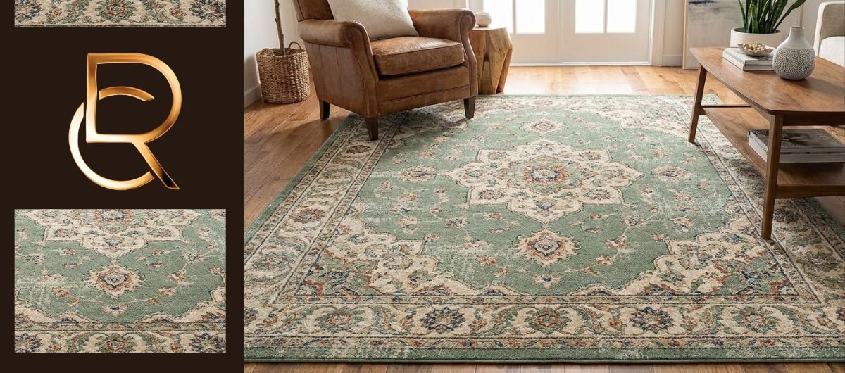 Sage Green Oriental Traditional Area Rug, Polypropylene - RenCollection