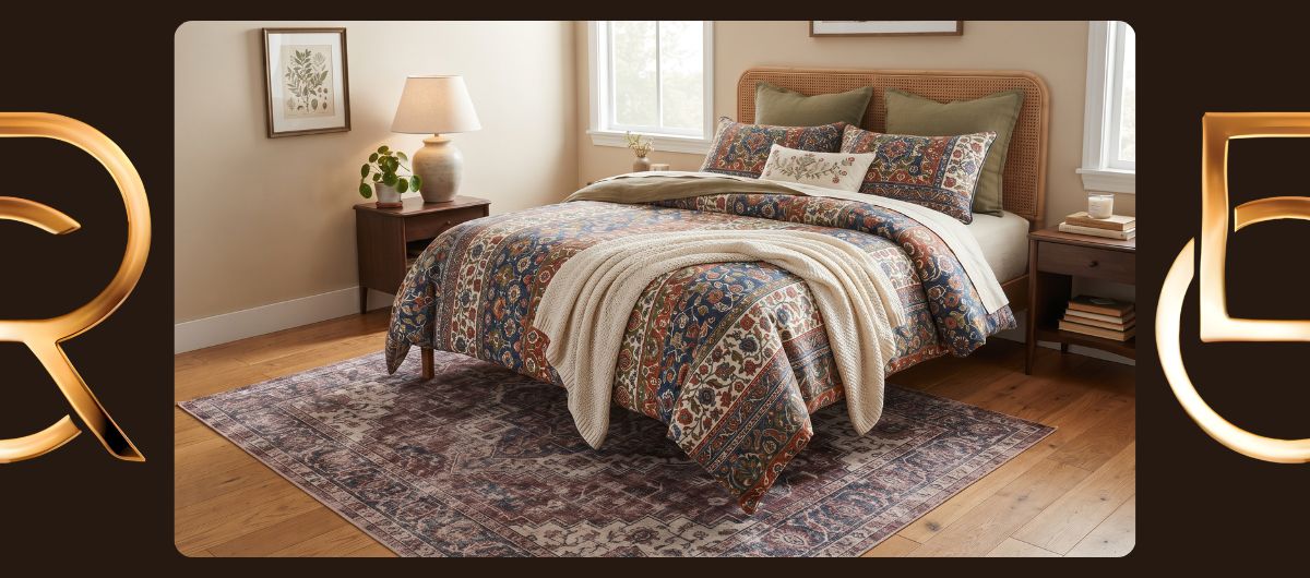 Will a Print Comforter Be Okay with a Traditional Area Rug? - RenCollection