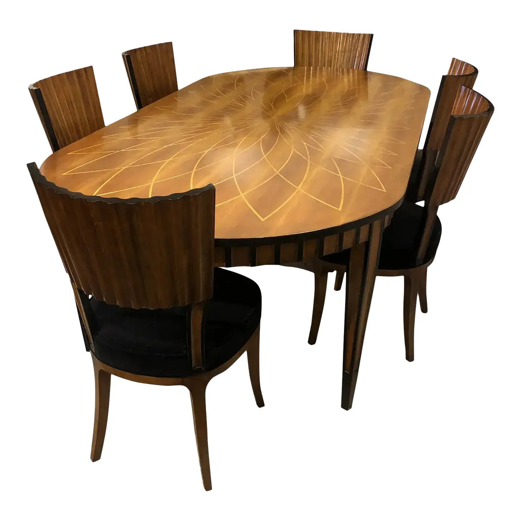 Set of 7 Italian Art Deco Style Dining Table & Chairs – 3750, 3749