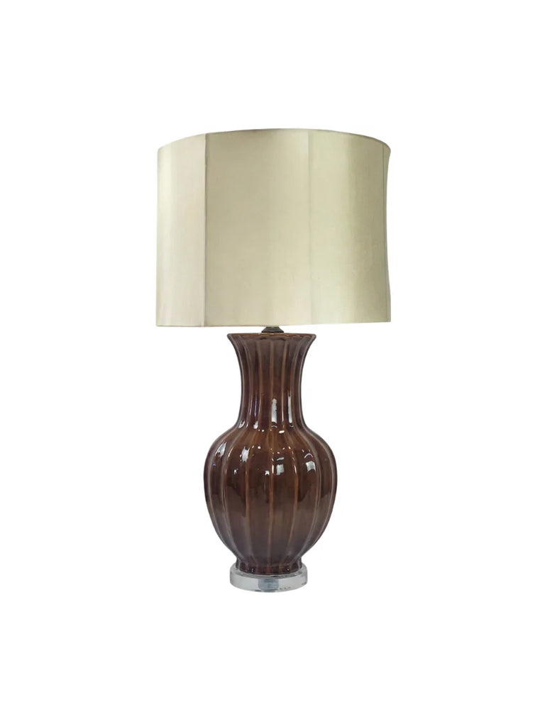 Brown Ceramic Lamp on Acrylic Base w/ Linen Shade - 4436