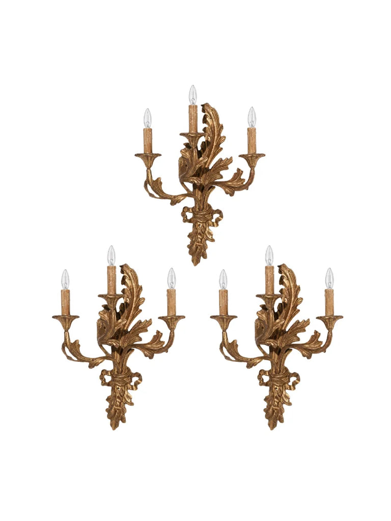 Hand-carved Leaf and Ribbon Design 3 Light Wall Sconce - 2993