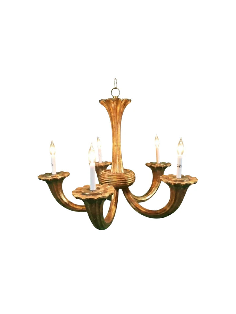 Italian Art Deco 5 Light Chandelier - Gold Gilt - 4135