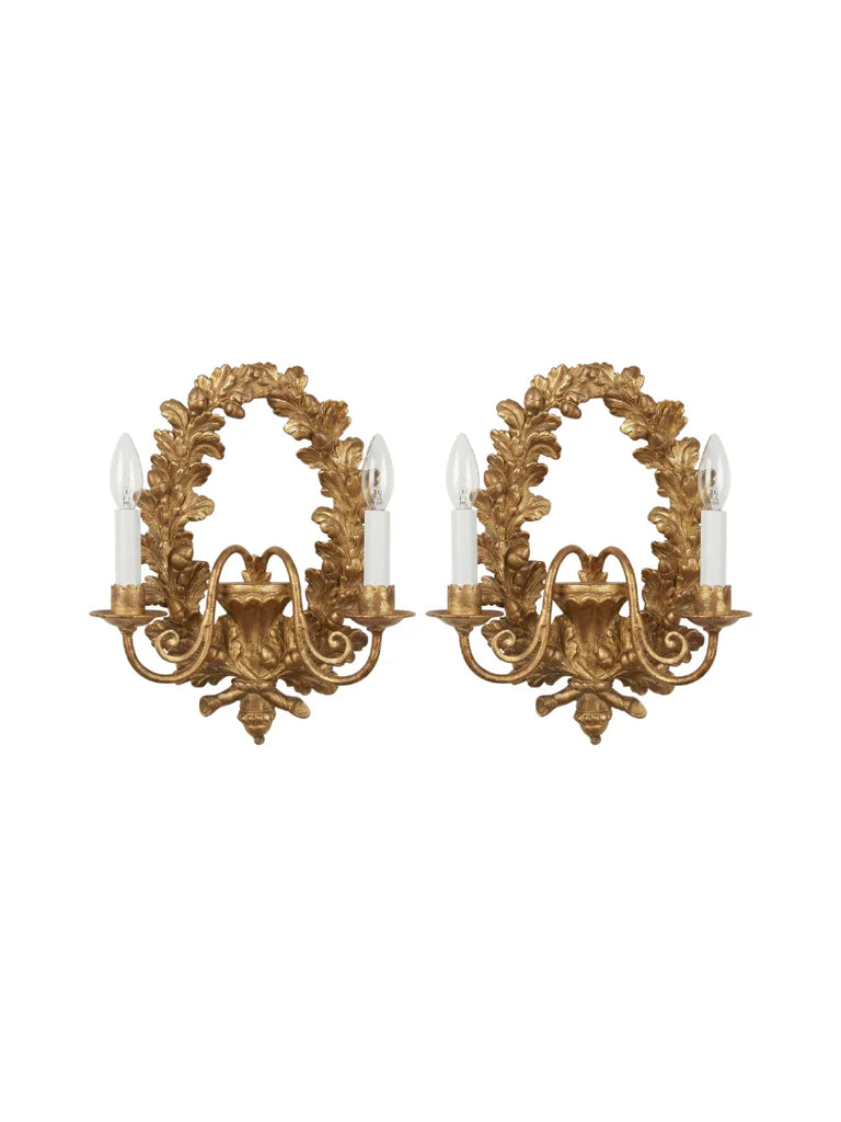 Italian Hand-carved 2 Light Wall Sconce with Acorn and Oak Leaf Motif - 1608