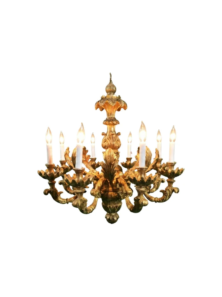Italian Hand-carved 8 Light Acanthus Leaf Chandelier - Gold Gilt - 3759