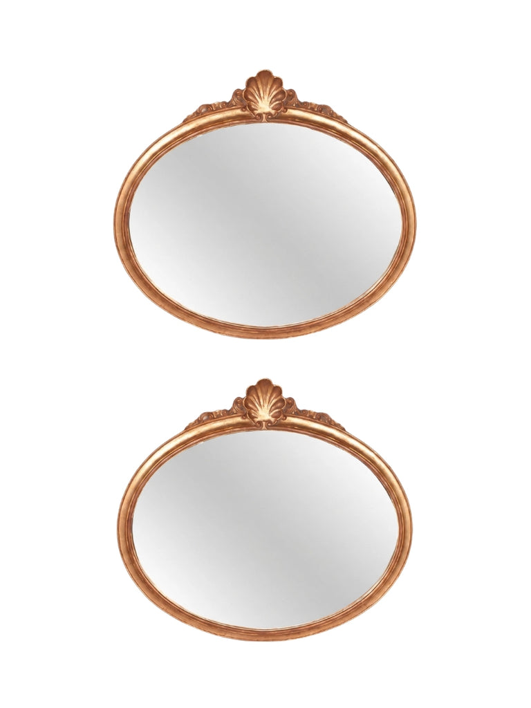 Oval Carved Wood Mirror with Shell Design - 1852