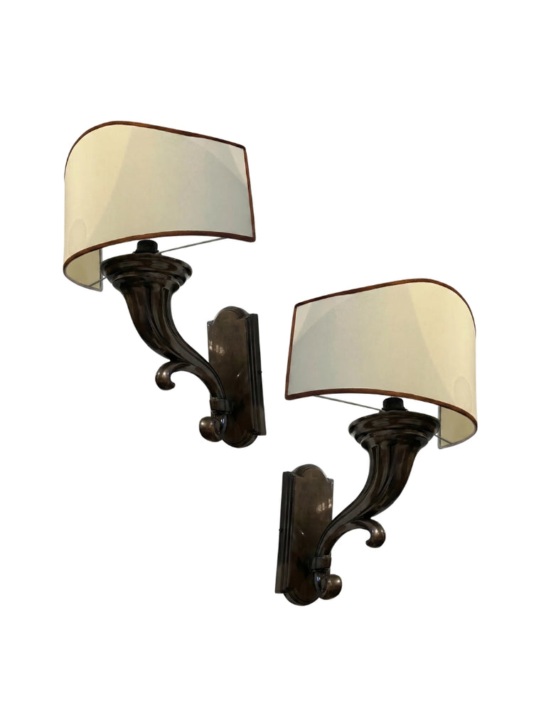 Pair of Italian Brass Oxidize Finish Wall Sconces - 4946