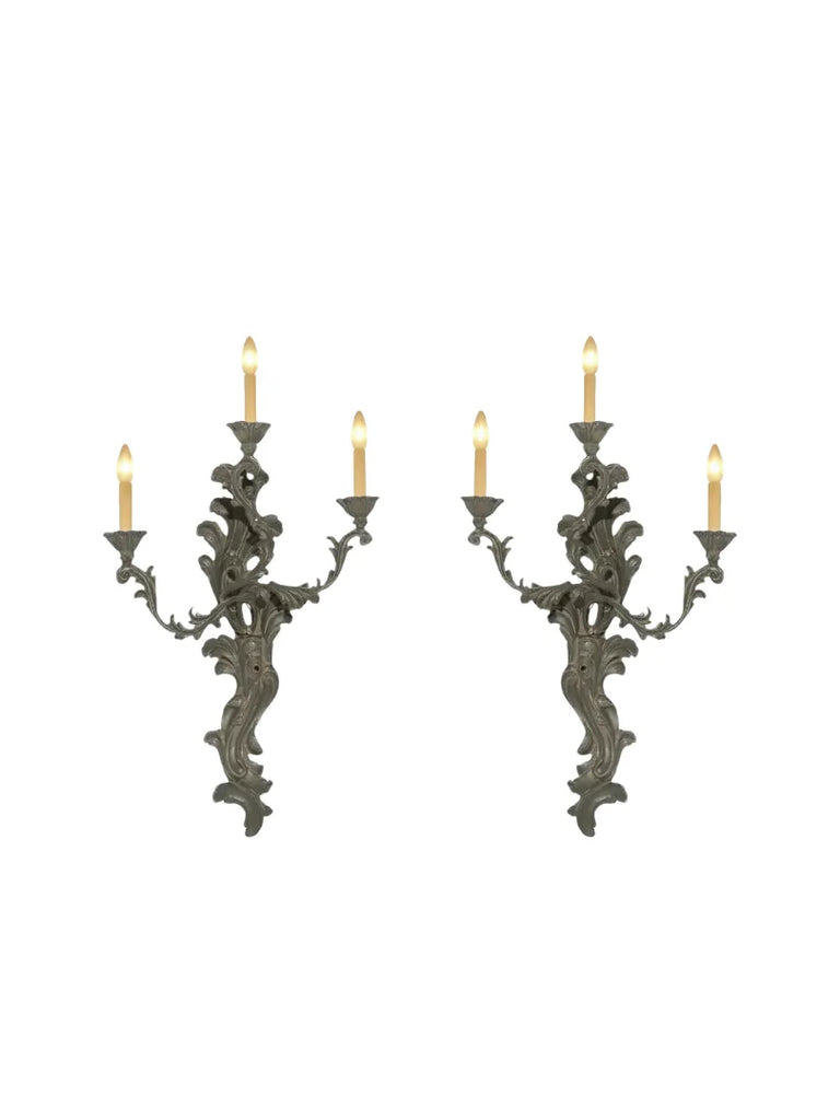 Pair of Italian Hand-carved 18th Century French Style 3 Light Wall Sconce - 2079