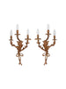 Pair of Italian Hand-carved 3 Light Wall Sconce with Leaf and Bow Motif - 692