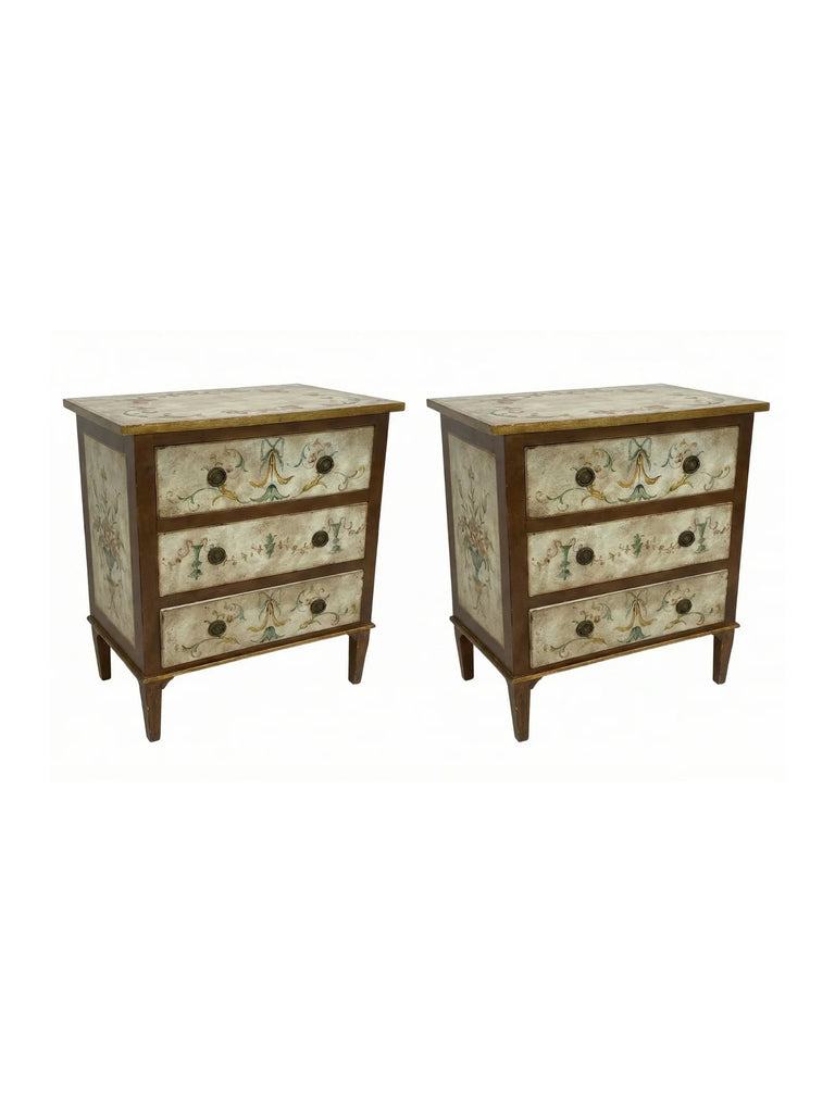Pair of Italian Hand-painted 3 Drawer Night Stand- 1461