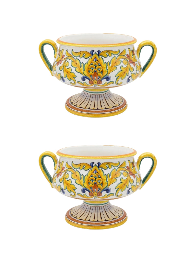 Round Italian Hand-Painted Ceramic Centerpeice Bowl with Handles - 4903