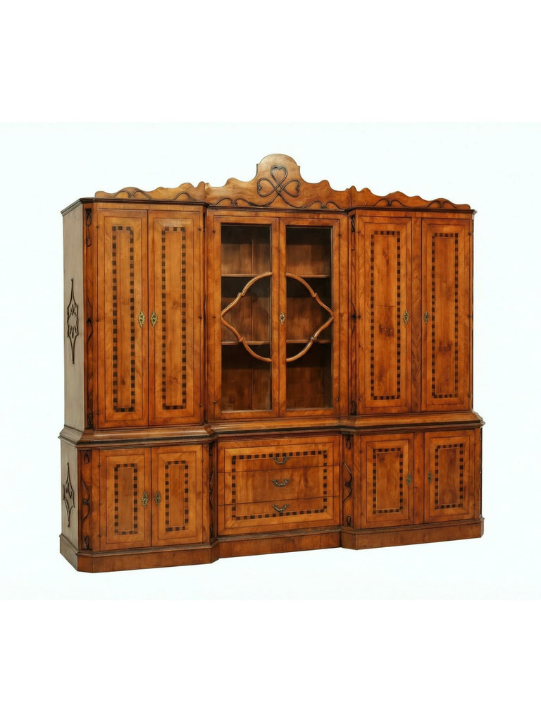 Vintage Italian Walnut Breakfront Bookcase – 3967