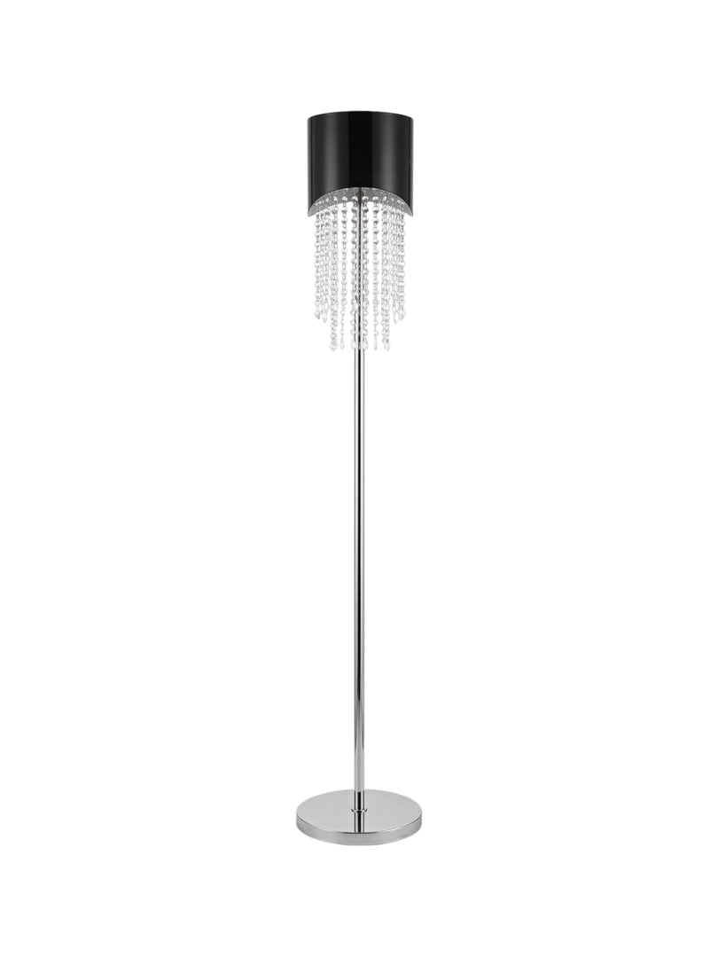 Contemporary Italian Floor Lamp with Black Shade and Crystal Drops - 4956