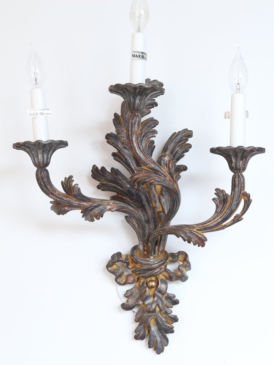 Hand-carved 3 Light Wood Wall Sconce with Leaf and Ribbon Motif - 314 ...