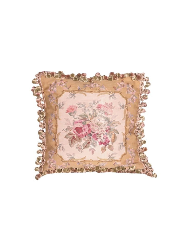 Handwoven Silk Tapestry Pillow with Tassel Fringe - 9010229