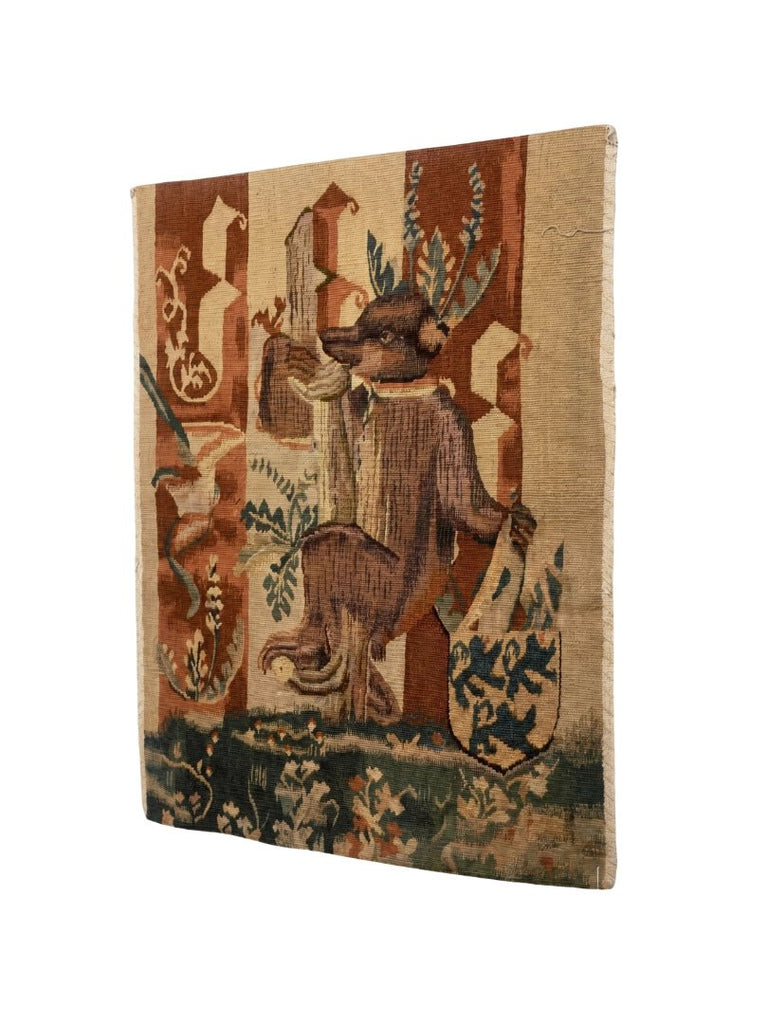 Handwoven Tapestry Fragment - Coat of Arms with Bear Left facing - T10164