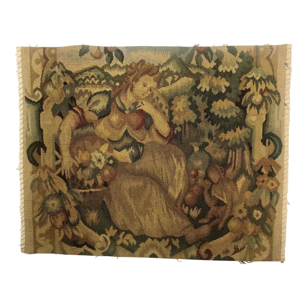 Handwoven Tapestry Fragment in Gold and Green - Right Facing - T10157