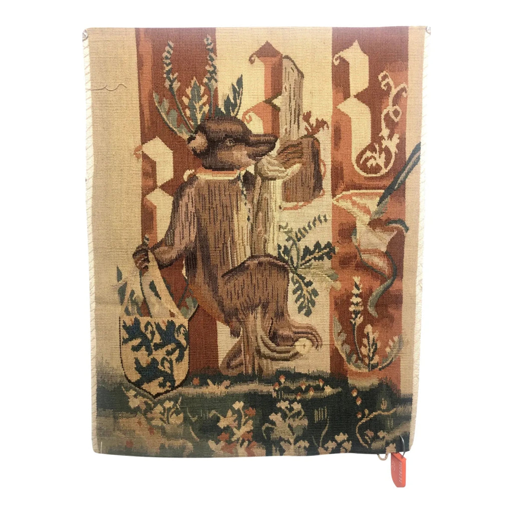 Handwoven Wool Tapestry Featuring a Coat of Arms with Bear. Right facing - T10165