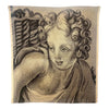 Handwoven Wool Tapestry Fragment Featuring a Cherub in Charcoal. Left facing - T10186