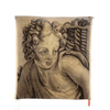 Handwoven Wool Tapestry Fragment Featuring a Cherub in Charcoal. Right facing - T10258