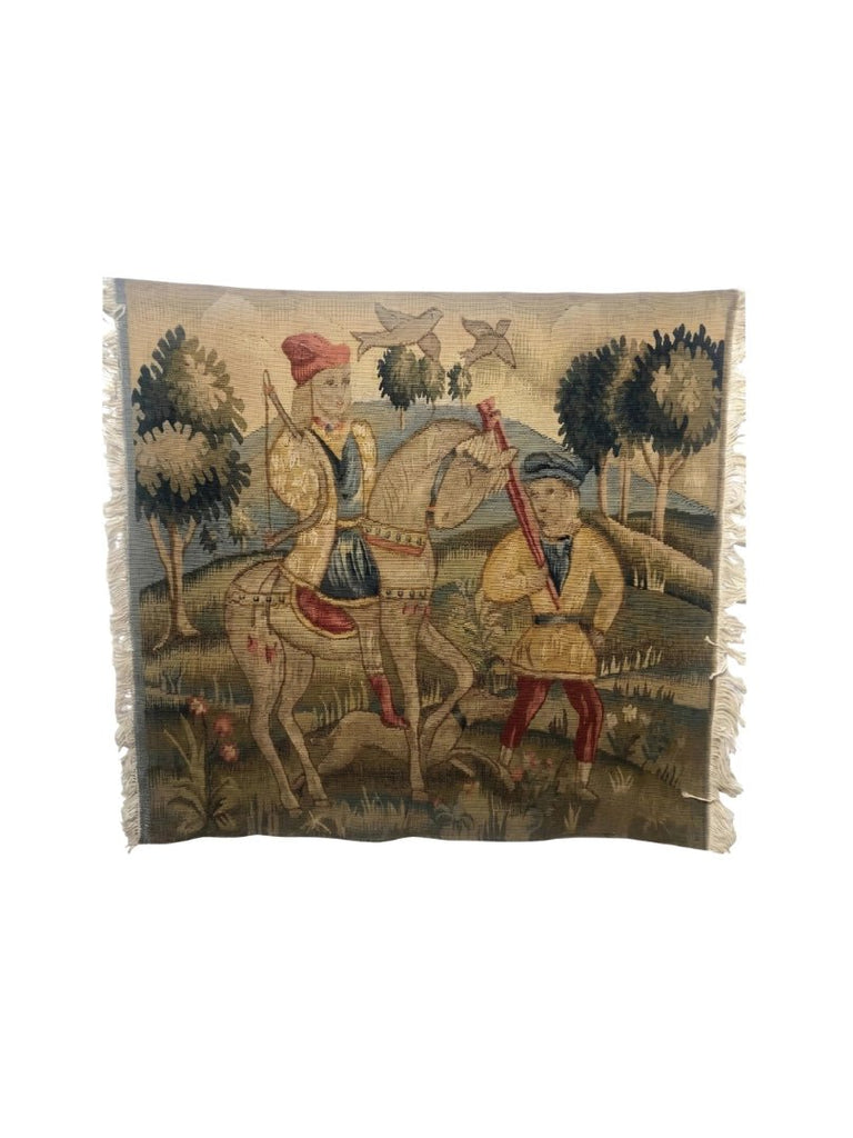 Handwoven Wool Tapestry Fragment Featuring a Man on Horseback - T10176