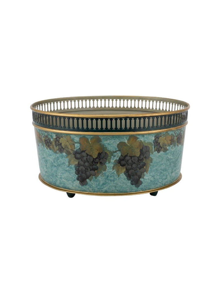 Italian Blue Hand-Painted Oval Tole Centerpiece - 5077