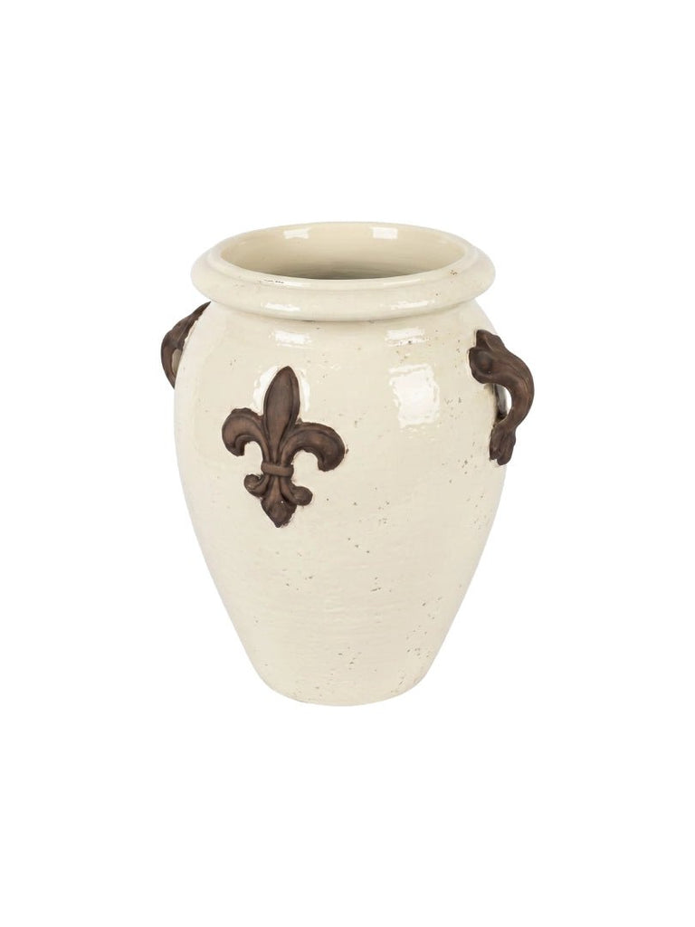 Italian Ceramic Vase featuring a Fleur-de-Lis with Handles - 4982