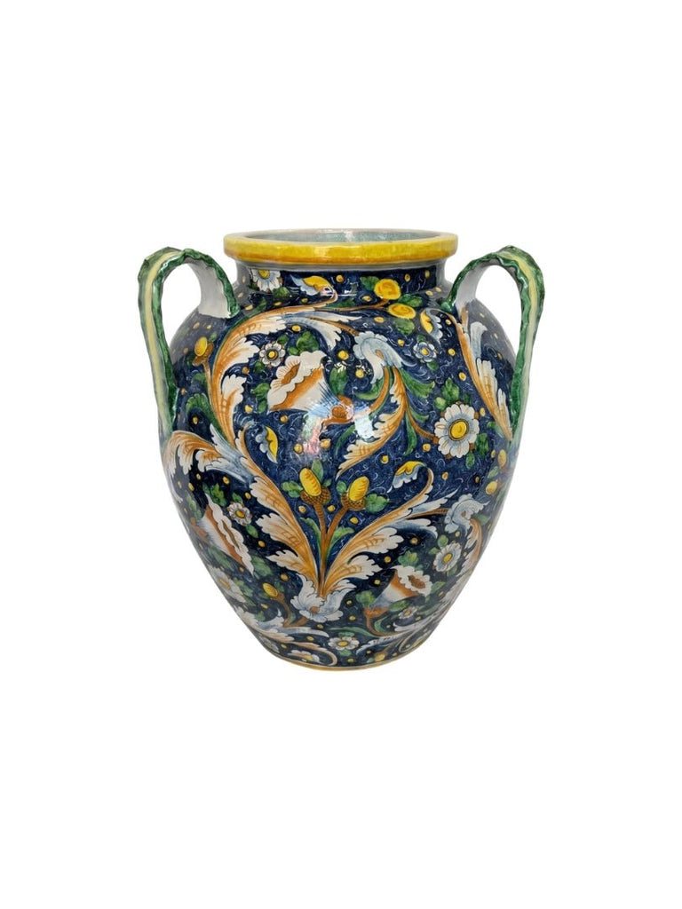 Italian Hand Painted Ceramic Vase With Three Handles, Signed by Artist - 5018