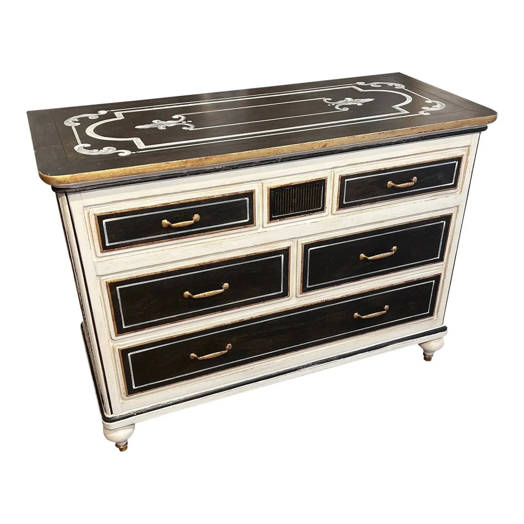 Italian Hand-Painted Five Drawer Chest With Gold Gilt Trim - 4998