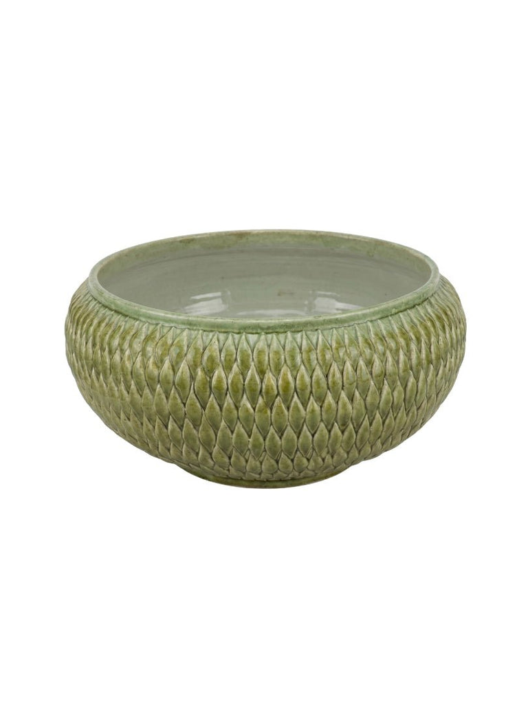 Large Italian Green Glazed Ceramic Centerpiece/Planter - 5084