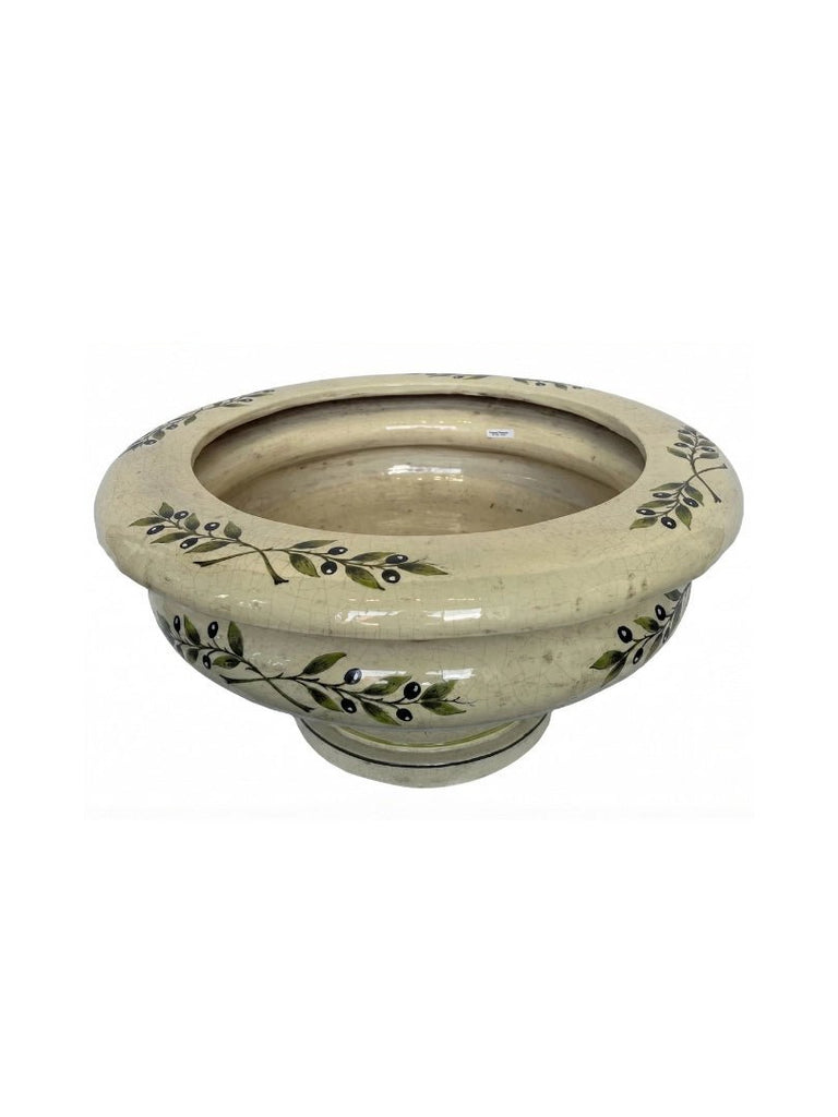 Large Italian Hand-Painted Ceramic Planter w/ Olive Branches - 5022