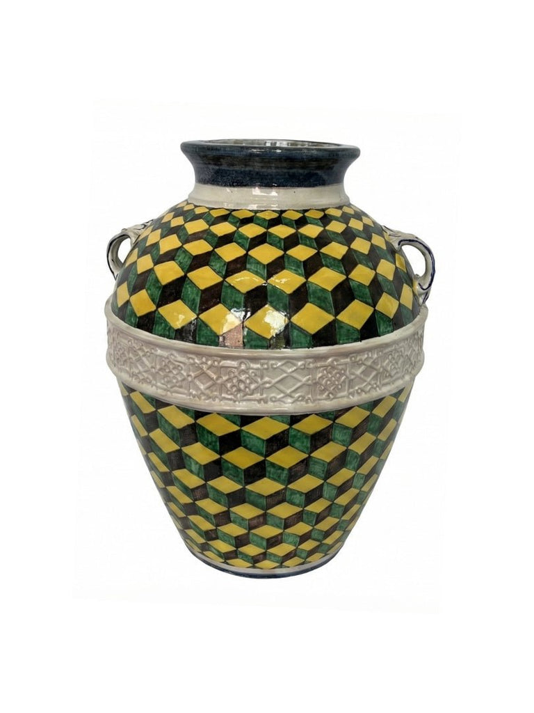 Large Italian Yellow and Green Urn - 5019