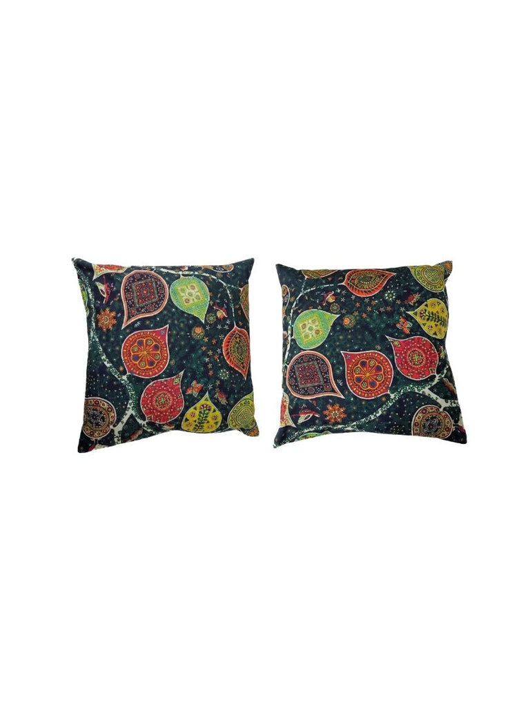 Pair of Square Kilim Style Pillows with Down Filling - Navy/Multi - 6063