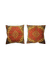 Pair of Square Kilim Style Pillows with Poly Filling - Orange/Green - 6096