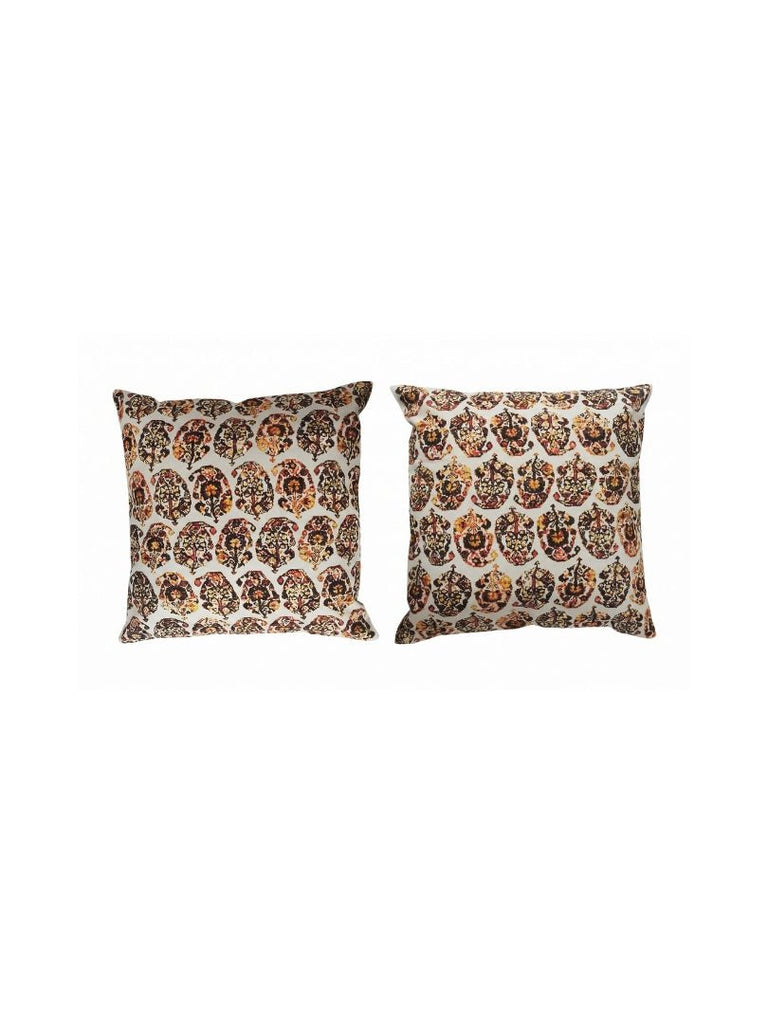 Pair of Square Kilim Style Pillows with Poly Filling - White/Multi - 6054
