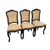 Set of 3 Italian Carved Walnut Side Chair With a Cane Back and Fabric Seat - 5051