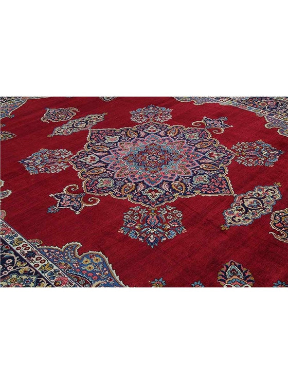 Old Persian Tabriz Area Rug - 9.7x12.7 - Red/Navy - 110545.