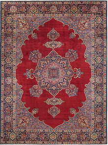  Old Persian Tabriz Area Rug - 9.7x12.7 - Red/Navy - 110545.