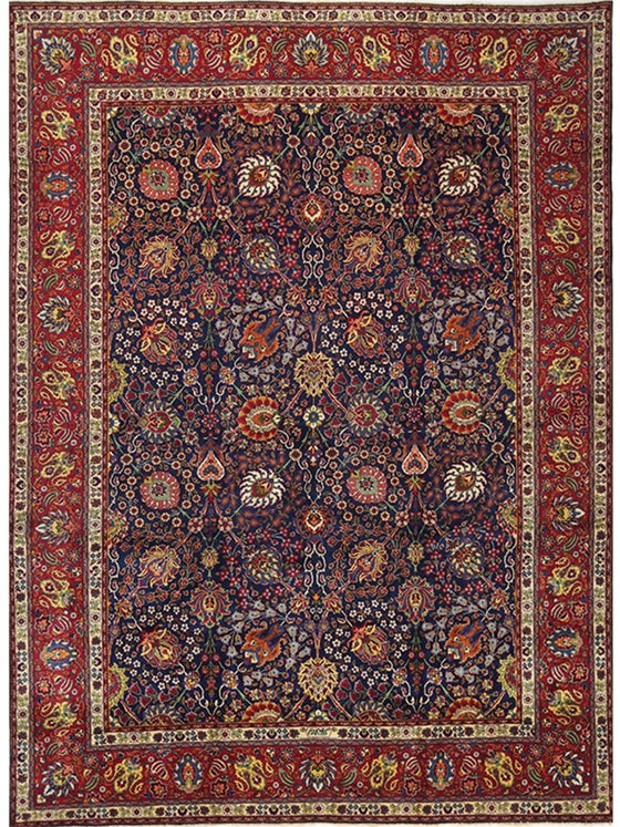 Old Persian Tabriz Area Rug - 9.10x13.2 - Navy/Red - 110571.