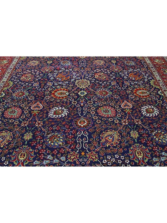 Old Persian Tabriz Area Rug - 9.10x13.2 - Navy/Red - 110571.