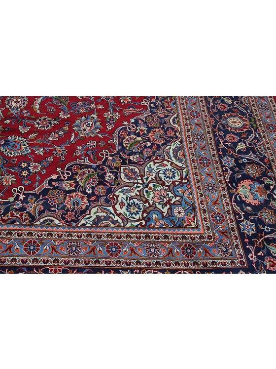 Old Persian Kashan Area Rug - 9.11x15.0 - Red Navy - 110422.