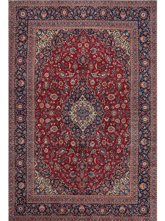 Old Persian Kashan Area Rug - 9.11x15.0 - Red Navy - 110422.