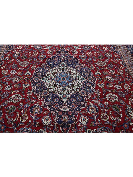 Old Persian Kashan Area Rug - 9.11x15.0 - Red Navy - 110422.