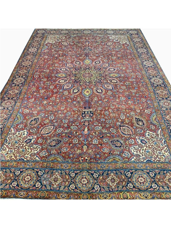 13x19 Antique Persian Tabriz Area Rug - 109056.