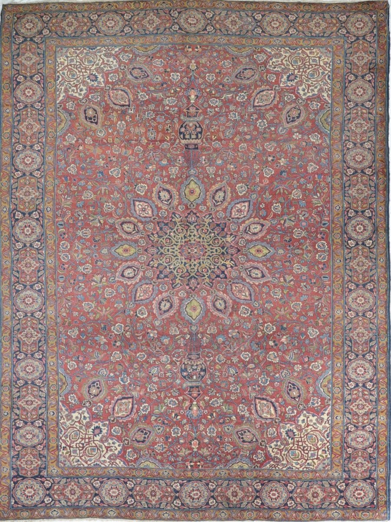 13x19 Antique Persian Tabriz Area Rug - 109056.