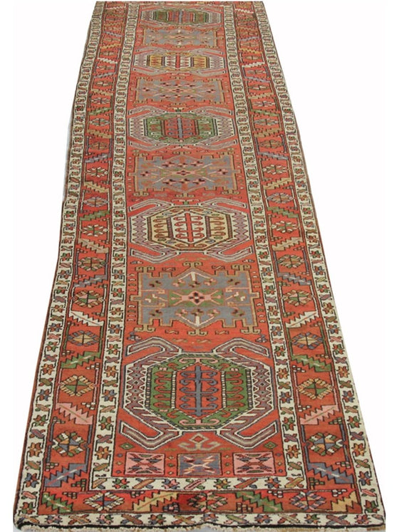 Old Persian Heriz  Area Rug - 3.4x14.0 - Rust - 110592.