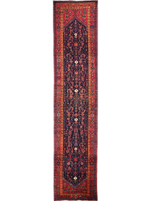  Old Persian Malayer Area Rug - 3.9x17.6 - Navy Rust - 110594.