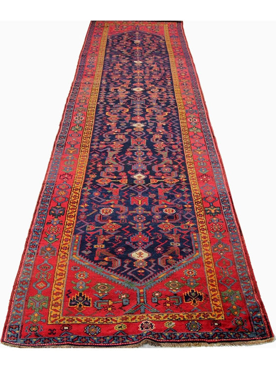 Old Persian Malayer Area Rug - 3.9x17.6 - Navy Rust - 110594.