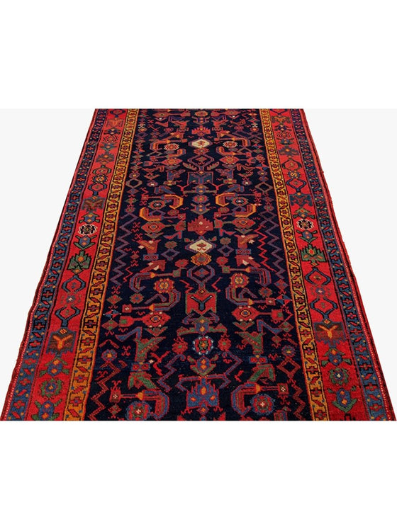 Old Persian Malayer Area Rug - 3.9x17.6 - Navy Rust - 110594.